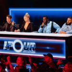 Judges desk on The Four set lit in blue and red