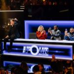 Wide view of The Four judges desk and live audience