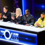 Four judges seated at The Four desk before a show